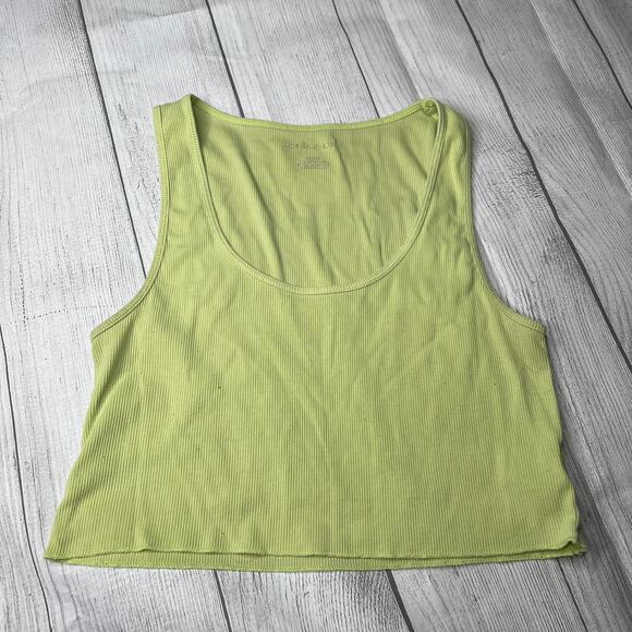 American Eagle Green Ribbed Knit Crop Basic Tank Top Size Small - Picture 2 of 5
